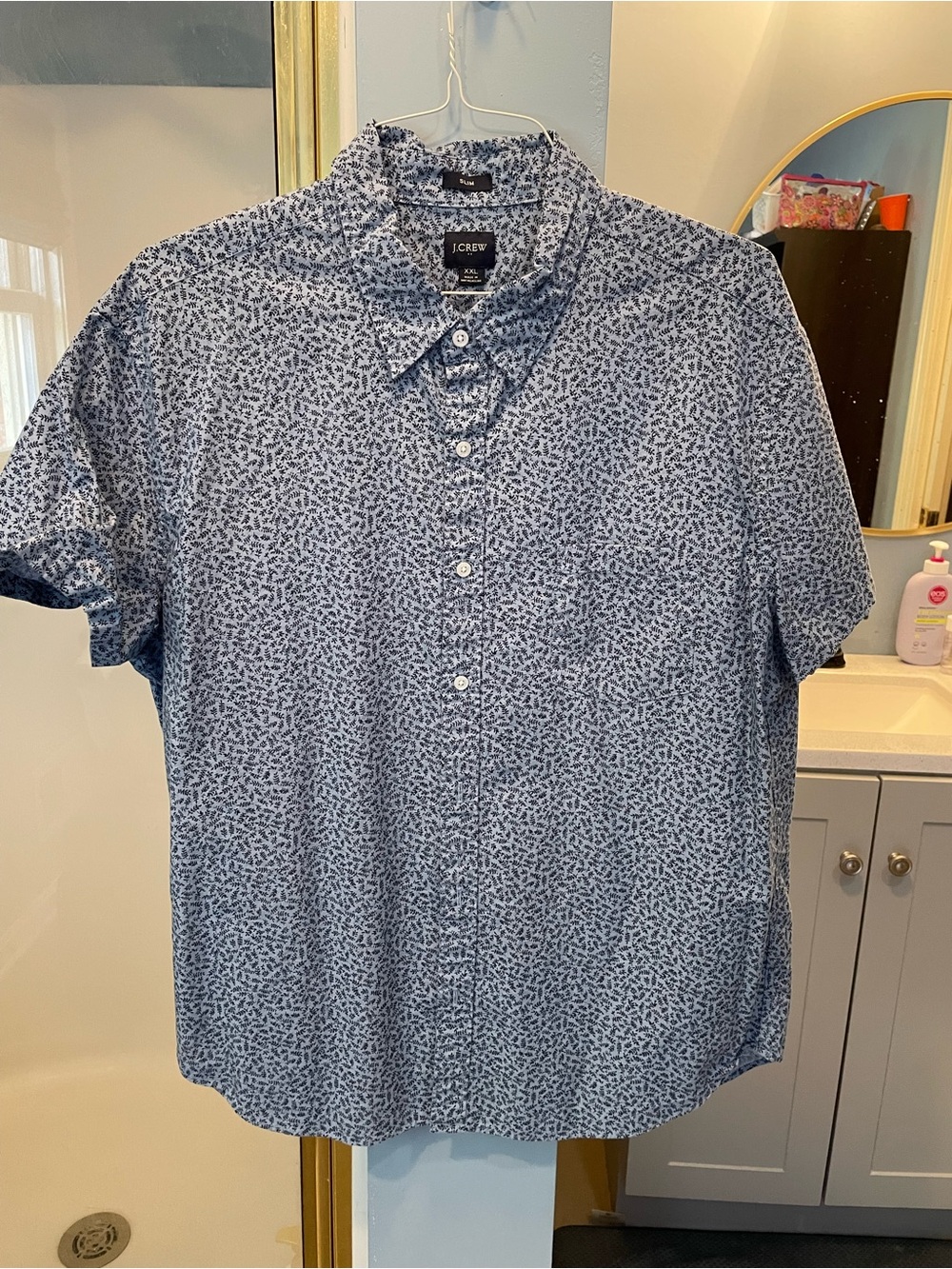 J. Crew Men’s Short Sleeve Button-Down Shirt - Blue Leaf Print